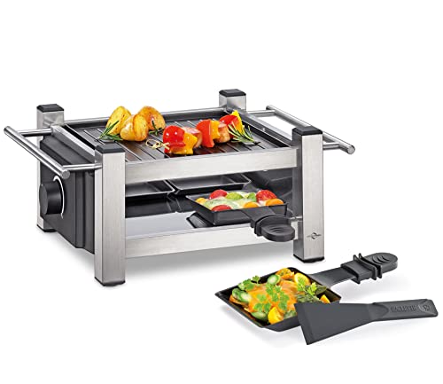 Küchenprofi Raclette TASTE4 , Raclette 4 Personen, Antihaftbeschichtete Grillplatte beidseitig verwendbar, je 4 Raclette Pfännchen & Raclette Schaber, Raclette Grill mit seitlichen Griffen von Küchenprofi