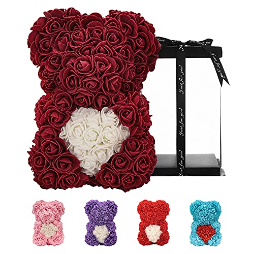 Geschenke für Frauen ， Geburtstagsgeschenke ， Rosenblumenbär Handgemachter Rose Teddybär, Beste künstliche Dekoration Geschenke für Mama, Geschenke für Mädchen, Einzigartige Geschenke (Weinrot) von Künstliche Blumen