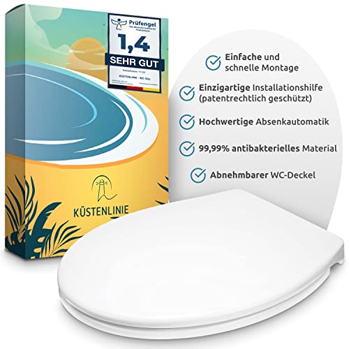 Küstenlinie® / Toilettendeckel mit Absenkautomatik | Komplettset | optimale Montage | WC Sitz antibakteriell | Das Original mit Schablone | WC Deckel weiß oval | Klodeckel universal Küstenlinie® / Toilettendeckel mit Absenkautomatik | Komplettset | optimale Montage | WC Sitz antibakteriell | Das Original mit Schablone | WC Deckel weiß oval | Klodeckel universal von Küstenlinie
