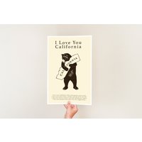 I Love You California Bear - Poster Illustration Print Golden State Song Lyrics von KulanaStickers