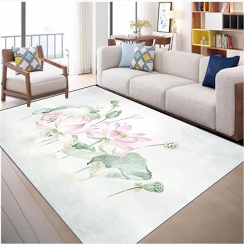 Kunsen Flur Teppich Teppich kinderzimmer Rosa Lotus-Muster Dekoration Wohnzimmer Teppich Rechteck kann angepasst Werden Rugs 200X300CM von Kunsen