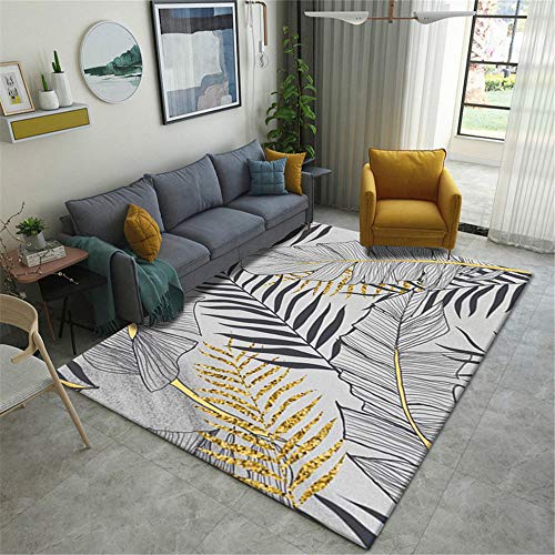 Kunsen Outdoor Couchtisch Teppich Bürostuhl Geeignet Modernes Wohnzimmer-Teppich-Jungen-Mädchen-Teppich Goldener Blatt Palm-Muster-Teppich Bunte Teppiche 200X230CM von Kunsen