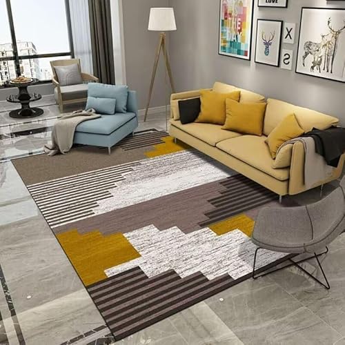 Kunsen Teppich Natur Moderne Geometrie Wohnzimmer Kurzes Haar Waschbar, Bequem und Sicher Teppich hell Mehrfarbig Teppich bürostuhl geeignet 120X180CM von Kunsen