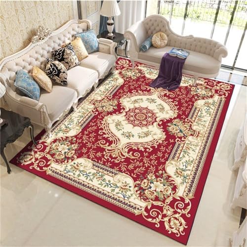 Kunsen Teppich Schlafzimmer Teppich Ornament Orientalischer Teppich rote Blumendekoration rechteckiger Wohnzimmerteppich Antifouling Teppich schreibtischstuhl 200X250CM von Kunsen