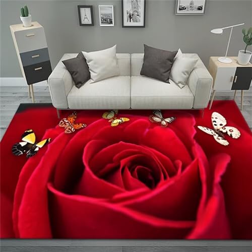 Kunsen Teppich Schlafzimmer Teppich schreibtischstuhl Rote Blume dekoriert Schlafzimmer Teppich schön elegant flurteppich 60X90CM von Kunsen
