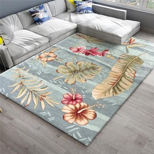Kunsen Teppich Schlafzimmer deko fürs Badezimmer Blaues Blumenmuster dekoratives Wohnzimmer Teppich Rechteck kann angepasst Werden Room deko 60X90CM von Kunsen