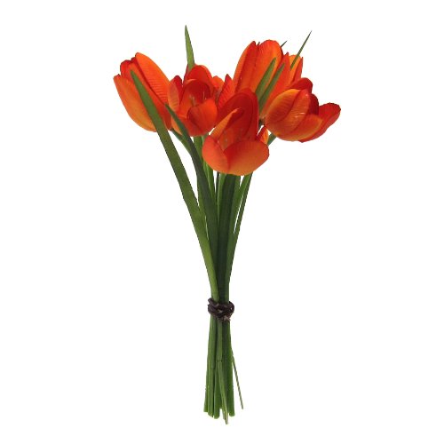 Kunstblumen, Kleiner Tulpenbund 23cm mit 7 Tulpen ORANGE-70 von Kunstblumen