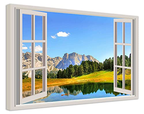 Kunstbruder Bilder Fensterblick Leinwandbild - Blick aus dem Fenster zu Strand Meer und Himmel - Abstrakt Landschaft Wandbild Berge Natur Maritim Insel, (div. Formate) (70x100 cm, Indian Mountain) von Kunstbruder