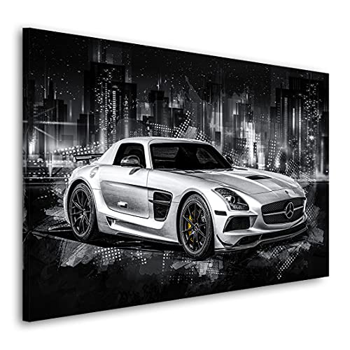 Kunstgestalten24 Leinwandbild Mercedes SLS AMG City Wand Bild Auto Kunstdruck Raumdeko von Kunstgestalten24