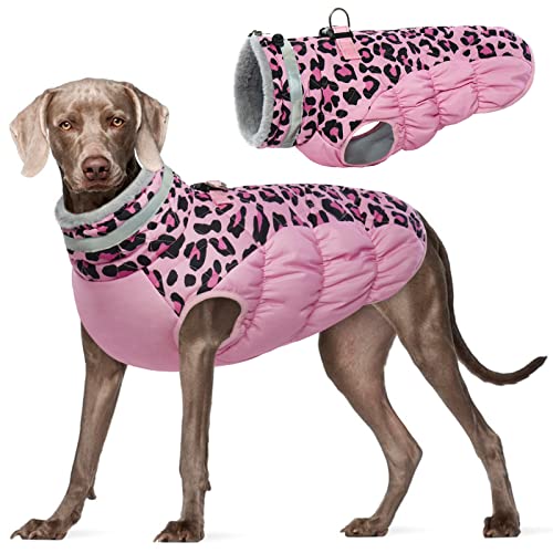 Kuoser Warme Hundejacke, Reflektierende Hundemantel, Winddichte Hundemantel für Kleine Hunde,Moden Hundemantel Grosse Hunde, Hunde Wintermantel, Hundemantel Mit Geschirr Rosa XXL von Kuoser