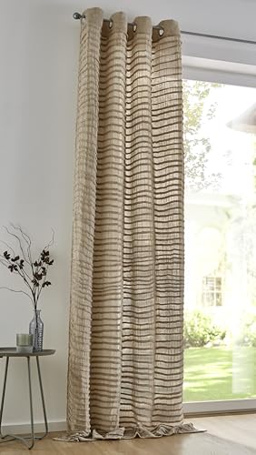 Kutti Vorhang Crinkle Natur Taupe mit Ösen Musselin Baumwolle/Polyester weich luftig lichtdurchlässig Streifen Landhaus natürlicher Look bügelfrei 140 x 245 cm (1 Stück) von Kutti