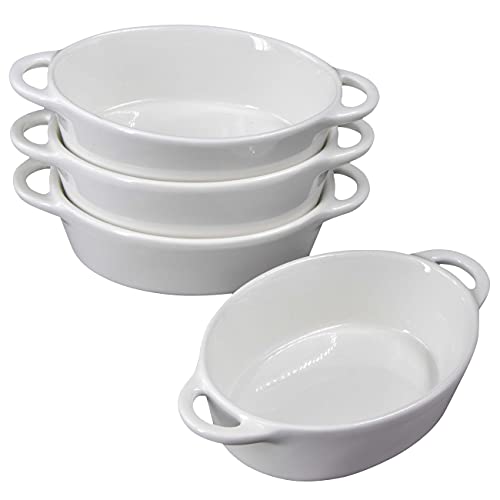 KVOTA 4-er Set MINI Auflaufformen ovale Ofen- Backform aus Keramik, Innenmaß ca.10,5x4x13,5cm, 300ml (Weiß). Ideal für kleine Portionen oder Dessert von Kvota