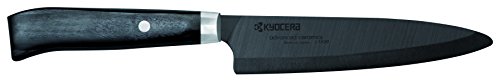 Kyocera Keramikmesser, Universalmesser, Klinge 13 cm, schwarze Klinge aus Zirkoniakeramik, handgeschliffen, extrem scharf, Holzgriff, JPN-130NBK von Kyocera