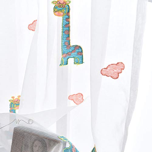 Lsimeru 2er Set Vorhange Durchsichtig Kräuselband Jungen Mädchen Giraffe Muster Gardine Durchsichtig Dekoschal Kinderzimmer Babyzimmer 140x260 von Lsimeru