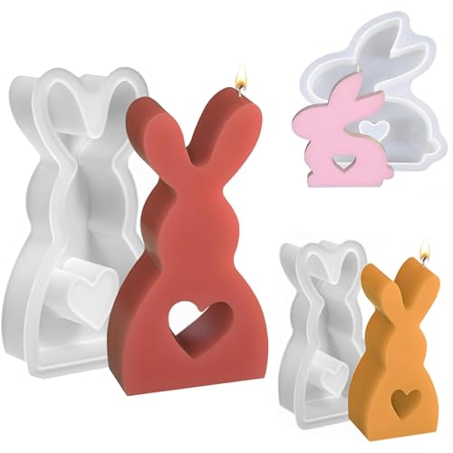 LAINIKE 3 Stücke Ostern Kaninchen Silikonformen Gießformen, 3D Hasenform für Ostern, Osterhase Silikonform for Gips, Kerzenformen zum Gießform, Sojawachs Kerzen, DIY Handwerk Ostergeschenke von LAINIKE