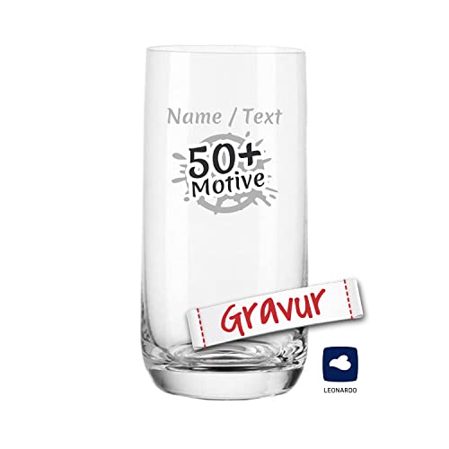 LEONARDO Daily Trinkglas/Wasserglas mit Gravur personalisiert/Namen Text Motiv, Glas graviert als Geschenk zum Geburtstag Jahrestag Hochzeit Verlobung, Geschenkidee Frauen Männer Mama Papa von LALALO