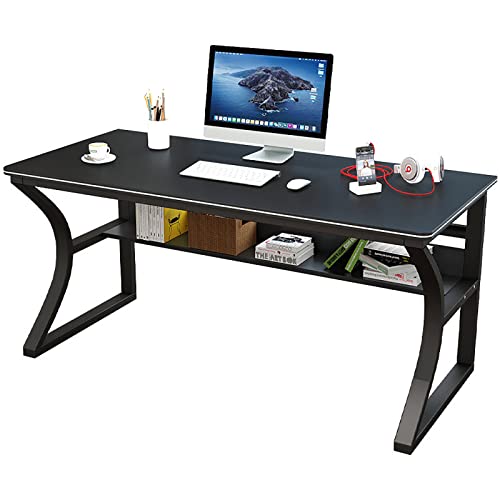 LAMEDOAT Computertisch, Arbeitstisch für das Heimbüro, moderner, einfacher Stil, Laptop-Schreibtisch, Arbeitstisch, Lesetisch mit Ablagefächern (39 Zoll, schwarz) von LAMEDOAT