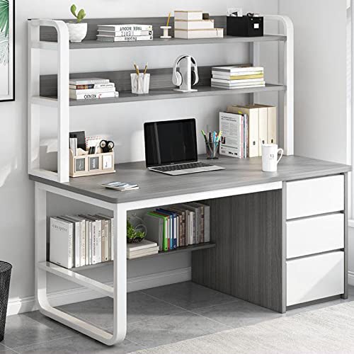 LAMEDOAT Computertisch mit Schrank und Bücherregal, Home-Office-Schreibtisch mit 3 Schubladen, industrieller Arbeitsschreibtisch für Zuhause und Büro (39 Zoll, grau) von LAMEDOAT