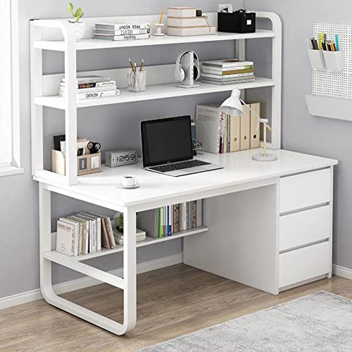 LAMEDOAT Computertisch mit Schrank und Bücherregal, Home-Office-Schreibtisch mit 3 Schubladen, industrieller Arbeitsschreibtisch für Zuhause und Büro (39 Zoll, weiß) von LAMEDOAT