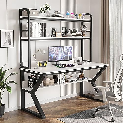 LAMEDOAT Computertisch mit Schrank und Bücherregal, PC-Arbeitstisch, Heimbüro-Schreibtisch, Arbeitstisch für Erwachsene/Studenten (39 Zoll, weißer + schwarzer Rahmen) von LAMEDOAT