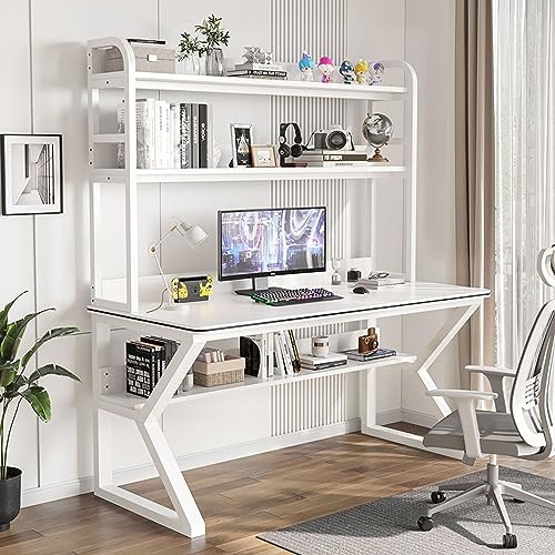 LAMEDOAT Computertisch mit Schrank und Bücherregal, PC-Studienschreibtisch Home-Office-Schreibtisch Arbeitsstation für Erwachsene/Studenten (39 Zoll, weiß) von LAMEDOAT