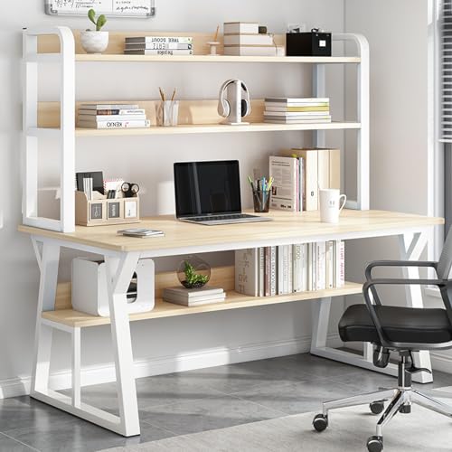 LAMEDOAT Computertisch mit Schrank und Bücherregal, moderner Schreibtisch, Arbeitstisch, platzsparender Home-Office-Arbeitsplatz (80 cm, Natur) von LAMEDOAT