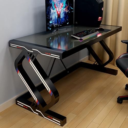 LAMEDOAT Gaming-Schreibtisch, PC-Computertisch, X-förmiger Gamer-Schreibtisch mit Karbonfaseroberfläche und vollständigem Mauspad, ergonomischer E-Sport-Stil für großen PC-Computertisch, Schwarz-L 80 von LAMEDOAT