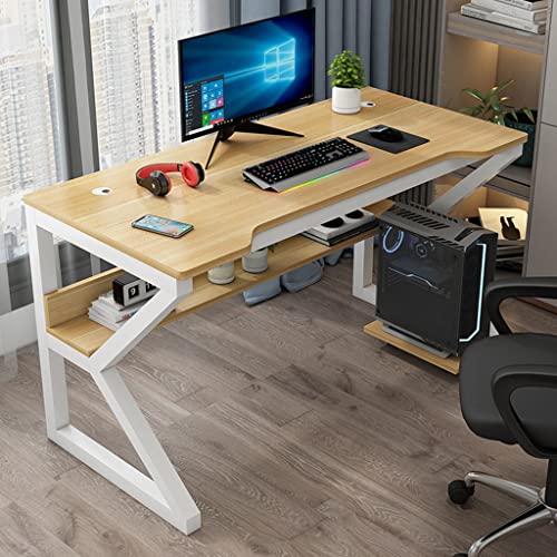 LAMEDOAT Gaming-Schreibtisch, ergonomischer PC-Computertisch, K-förmiger Gamer-Schreibtisch mit Kohlefaseroberfläche, Kabelmanagement, Spielcomputertisch für das Heimbüro, Gelb-L 140 cm von LAMEDOAT