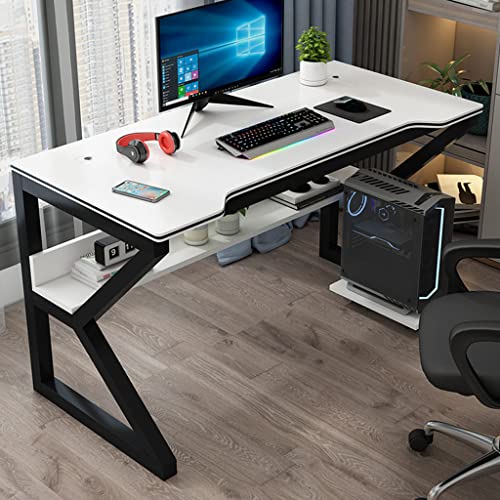 LAMEDOAT Gaming-Schreibtisch, ergonomischer PC-Computertisch, K-förmiger Gamer-Schreibtisch mit Kohlefaseroberfläche, Kabelmanagement, Spielcomputertisch für das Heimbüro, Weiß-L 100 cm von LAMEDOAT