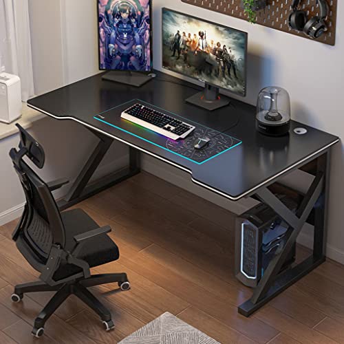 LAMEDOAT Gaming-Tisch mit komplettem Schreibtisch-Mauspad, K-förmiger Schreibtisch mit Karbonfaseroberfläche und stabilem Computertisch aus Metall und Holz, Kabelmanagement, Schwarz-L 120 cm von LAMEDOAT