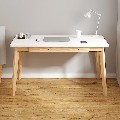 LAMEDOAT Holzschreibtisch mit 2 Schubladen, Home-Office-Arbeitsplatz, einfacher Computertisch, PC-Arbeitstisch, Stabiler Arbeitstisch für Schlafzimmer und Büro (120 x 55 x 72 cm, weiß) von LAMEDOAT