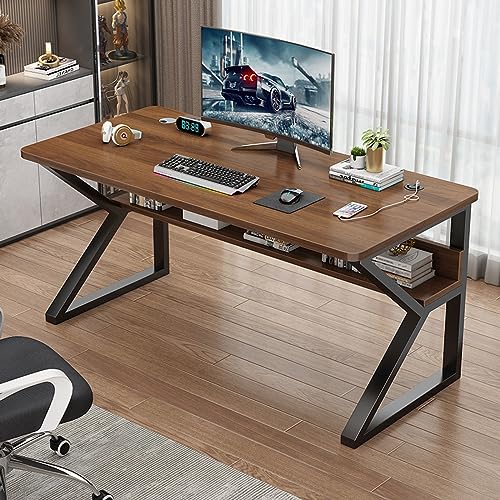 LAMEDOAT Home-Office-Schreibtisch, Computertisch mit Ablagefächern, moderner, einfacher Arbeitstisch mit Metallbeinen (39 Zoll, Eiche) von LAMEDOAT