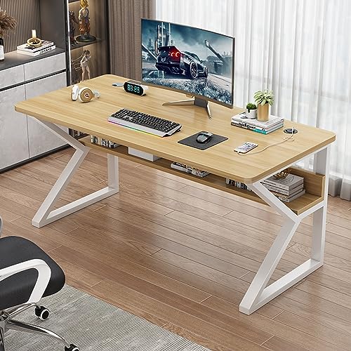 LAMEDOAT Home-Office-Schreibtisch, Computertisch mit Ablagefächern, moderner, einfacher Arbeitstisch mit Metallbeinen (47 Zoll, Natur) von LAMEDOAT