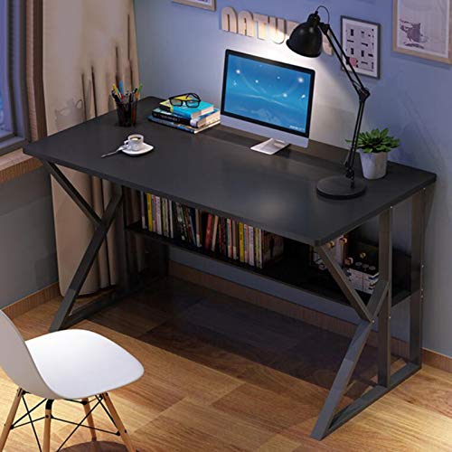 LAMEDOAT Schreibtisch, Computertisch, Holzschreibtisch, Heimbüro, Laptop-Schreibtisch, Arbeitstisch, Arbeitsplatz mit integriertem Bücherregal, einfacher Schreibtisch für Studenten von LAMEDOAT