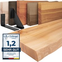 Lamomanufaktur - lamo Manufaktur Wandregal Holz Baumkante, Holzregal Basic, Natur / Schwarz 60cm, LW-01-A-002-60LS von LAMOMANUFAKTUR