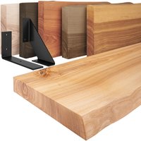 Lamomanufaktur - lamo Manufaktur Wandregal Holz Baumkante, Holzregal Basic, Natur / Schwarz 70cm, LW-01-A-002-70LS von LAMOMANUFAKTUR