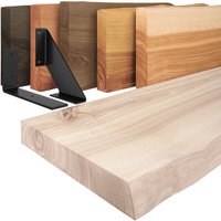 Lamomanufaktur - lamo Manufaktur Wandregal Holz Baumkante, Holzregal Basic, Roh / Schwarz 60cm, LW-01-A-001-60LS von LAMOMANUFAKTUR