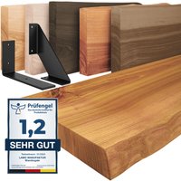 Lamomanufaktur - lamo Manufaktur Wandregal Holz Baumkante, Holzregal Basic, Rustikal / Schwarz 60cm, LW-01-A-003-60LS von LAMOMANUFAKTUR