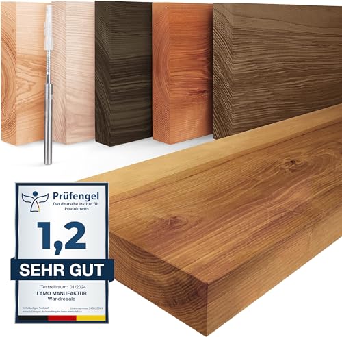 LAMO Manufaktur Wandregal Holz Gerade | Regal Farbe: Rustikal | Invisible: Schweberegal | 100 cm von LAMO