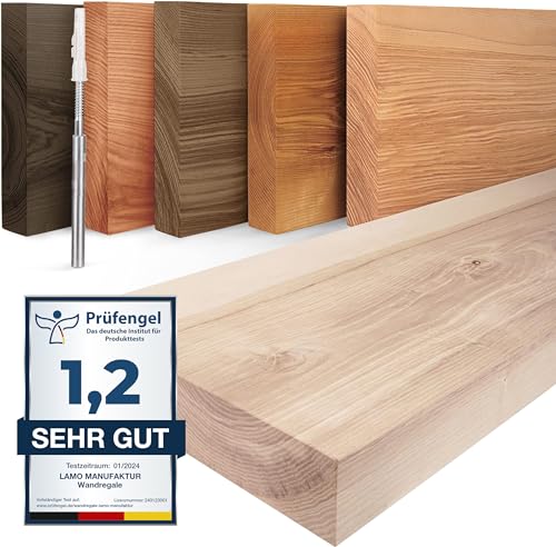 LAMO Manufaktur Wandregal Holz Gerade | Regal Farbe: Roh | Invisible: Schweberegal | 70 cm von LAMO