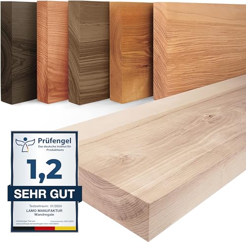 LAMO Manufaktur Wandregal Holz Gerade | Regal Farbe: Roh | Pure: ohne Montage Set | 90 cm von LAMO