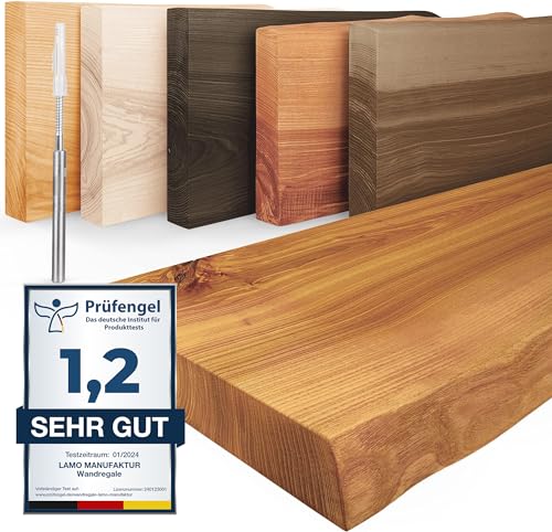 LAMO Manufaktur Wandregal Holz Baumkante | Regal Farbe: Rustikal | Invisible: Schweberegal | 50 cm von LAMO