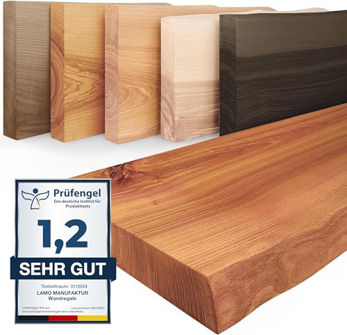 LAMO Manufaktur Wandregal Holz Baumkante | Regal Farbe: Dunkel | Pure: ohne Montage Set | 90 cm von LAMO