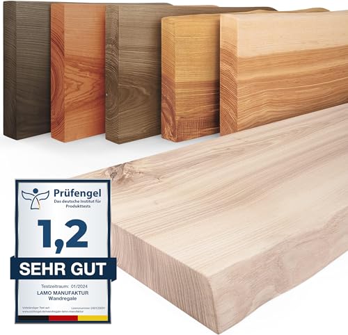 Lamo Manufaktur Wandregal Holz Baumkante | Regal Farbe: Roh | Pure: ohne Montage Set | 120 cm von LAMO