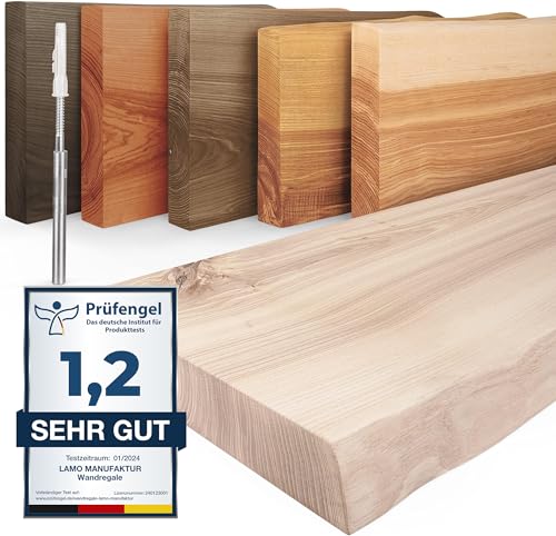 LAMO Manufaktur Wandregal Holz Baumkante | Regal Farbe: Roh | Invisible: Schweberegal | 60 cm von LAMO