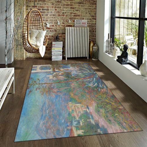 LANDERSION Claude Monet Area Teppich rutschfeste rechteckige Bodenmatte für Wohnzimmer Schlafzimmer Tropische Pflanzen Küchenmatten für Boden Weicher Eingangsteppich 60x90cm von LANDERSION