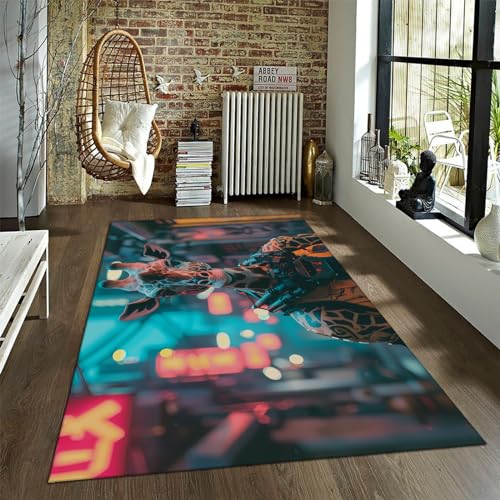 LANDERSION Cyberpunk Stil Teppiche Sika Hirsch Teppiche für Mädchen Schlafzimmer Badezimmer Wohnzimmer Maschinenwaschbar rutschfeste Teppiche Boden Großer Teppich 135x170cm von LANDERSION