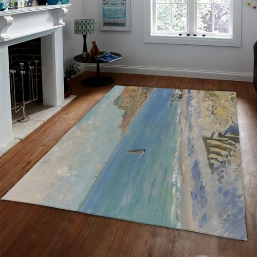 LANDERSION Vintage Area Teppich Claude Monet Classic Artwork Teppiche für Wohnzimmer Runner Teppich rutschfeste Teppiche für Bad Küche Esszimmer Eingangsbereich 135x170cm von LANDERSION