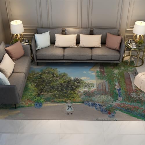 LANDERSION Waschbarer großer Teppich Claude Monet Malerei bedruckter Teppich Polyester rutschfestes Bodendekor Das Haus des Künstlers Badezimmer Küche Wohnzimmer 120x170cm von LANDERSION