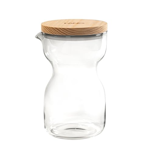 LANGWATER Glass karaffe 1L - Elegante Wasserkaraffe mit abnehmbarem Holzdeckel - Vielseitiger Glaskrug für warme/kalte Getränke - Spülmaschinenfest, Kompatibel mit The Well Arbeitsplatten-Maschine von LANG